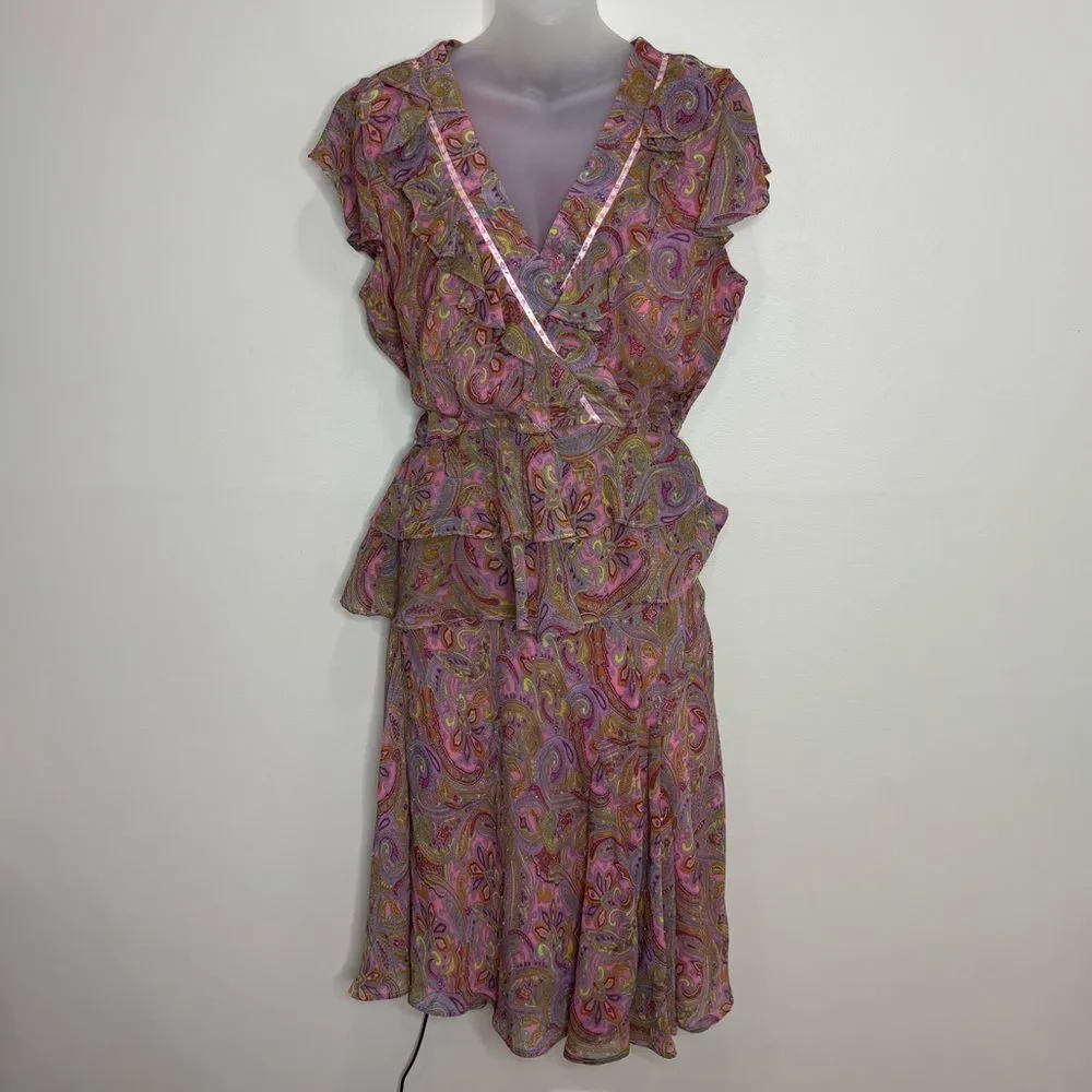 Vintage 90s Y2K Paisley Pink Ruffle Skirt and top set size 14 Petite boho Flowy